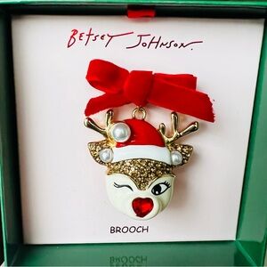 Betsey Johnson Red and Gold Reindeer Brooch